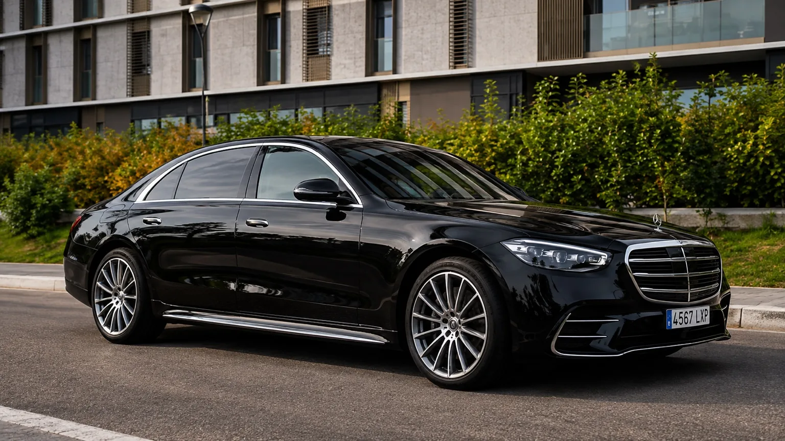 Black Mercedes-Benz S-Class sedan used for private airport transfers in Gran Canaria
